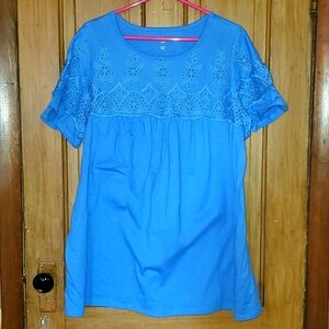 Woman Within Large 18/20 Blue Eyelet Tunic 31" long